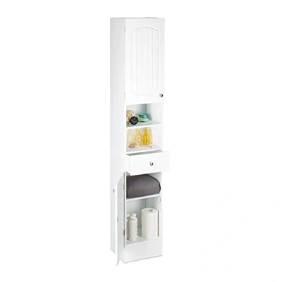 Afbeelding van Relaxdays badkamerkast hoog wit kast hout opbergkast badkamer MDF met lades