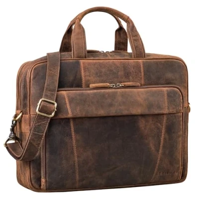 Afbeelding van STILORD &#039;Jaron&#039; vintage leren tas voor heren en dames, 15,6 inch laptoptas, schoudertas, groot, aktetas, werk, kantoor, universiteit, echt rundleer, Honing Bruin, Large