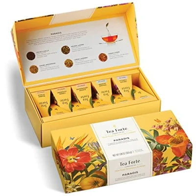 Afbeelding van Tea Forte, biologische thee, kleine presentatiedoos, Sampler cadeauset met handgemaakte piramide infuser, 10 stuks (pak van 1) (Paradis)