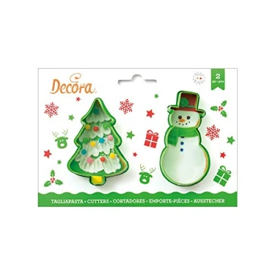 Afbeelding van Decora 0255069 Uitsteekvormpjes Kerstboom en Pop, Plastic voor Decoraties gemaakt van suikerpasta of rubberpasta, in Italië, origineel design. Verpakking 2 stuks.