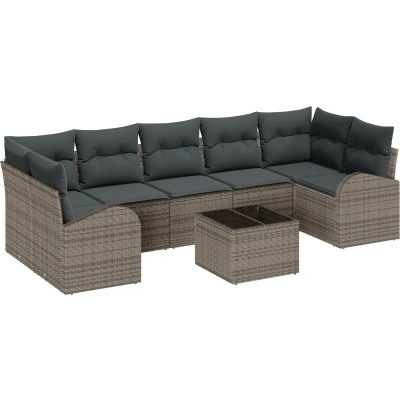 Afbeelding van vidaXL 8 delig Tuin Sofa Set met Kussens Grijs Poly Riet