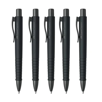 Afbeelding van FABER CASTELL 205255 Balpen Poly Ball Urban Zwart, 5 stuks, met vervangbare XB vulling, documentbestendig