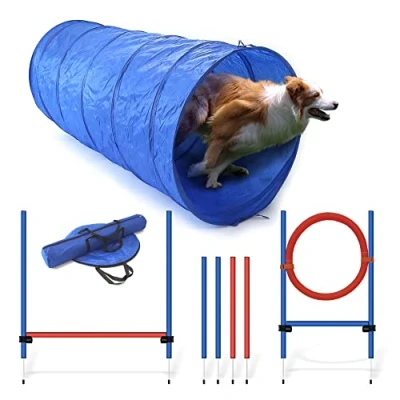 Afbeelding van Agility Set voor honden, trainingsset met horde, springring, stangen en tunnel