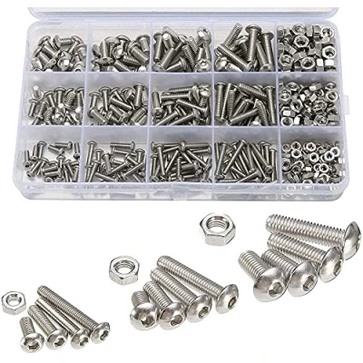 Afbeelding van 500 stks Bouten en Moeren Set M3 M4 M5 Rvs Machine Schroef Moer Kit Knop Hoofd Hex Socket Head Cap Schroeven met Assortiment