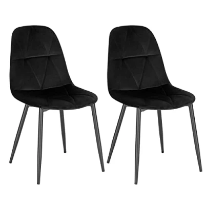 Afbeelding van Lestarain Set van 2 eetkamerstoelen met rugleuning, keukenstoel fluwelen bekleding, gestoffeerde stoel metaal, ergonomische voor eettafel, zwart LCNI109004