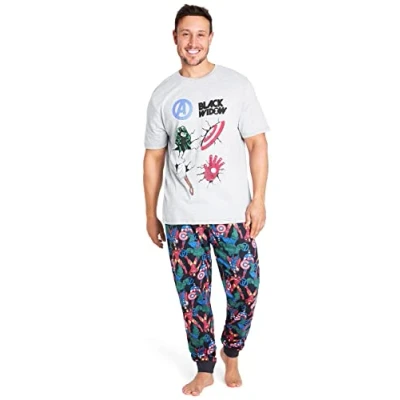 Afbeelding van Marvel Mens Pyjama Set T shirt en broek Deadpool Avengers Merchandise PJs Sets Lounge Wear Captain America Iron Man Maten M 3XL Nachtkleding Geschenken voor Mannen (Grijs/Multi, L)