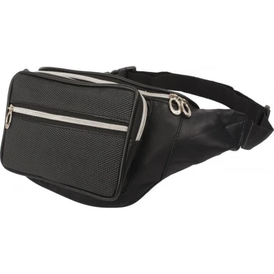 Afbeelding van Rojafit Unisex Heuptas Groot 4 vakken Zwart Nappa Leer met Luxe front Afmeting ca. 34 x 8 15 cm.