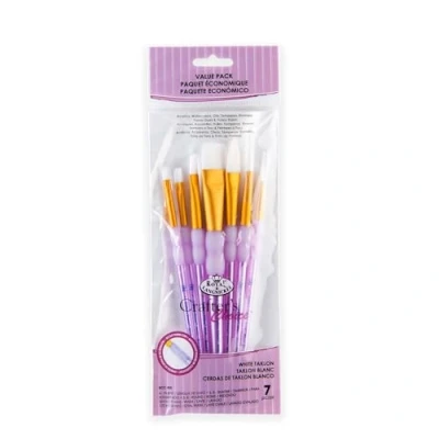 Afbeelding van Royal &amp; Langnickel and Crafter&#039;s Choice Flat Taklon Variety penseelset wit (verpakking van 7)