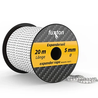 Afbeelding van fuxton elastisch touw 5 mm 20 m zwart wit, elastiek (expansietouw, elastiek, koord, rubberkoord, dektouw, spankoord, dektouw)