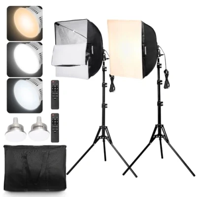 Afbeelding van VEVOR 2x fotostudio softbox set 400x400mm 3000 6500K verstelbaar voor opnames