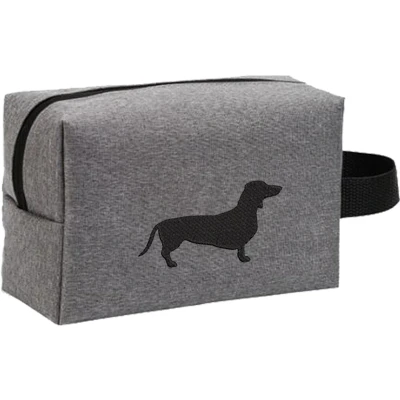Afbeelding van Teckel Toilettas Make up tas Etui Grijs Hond 19x13cm