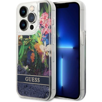 Afbeelding van Guess GUHCP14LLFLSB iPhone 14 Pro 6.1 blauw/blauwe hardcase Flower Liquid Glitter