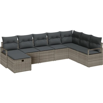 Afbeelding van vidaXL 8 delige Tuin Sofa Set met Kussens Grijs Poly Rattan