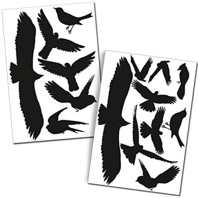 Afbeelding van Finest Folia K135 Vogelbescherming, stickerset, 15 stuks, zwart, voor ramen, serres, glazen huizen, glas tegen vogelslag, ruitbescherming, vogelsticker, silhouetten
