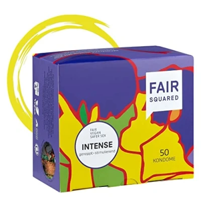 Afbeelding van FAIR SQUARED 50 stuks condooms Intense sterk genopt veganistisch natuurlijk rubber duurzaam en eerlijk LGBTQ condoom met noppen voor meer extrase