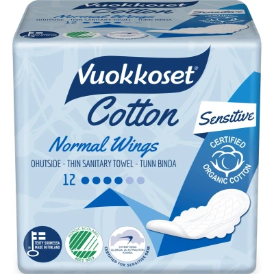 Afbeelding van Vuokkoset Organisch Katoenen Maandverband Normaal met Vleugels Dermatologisch Getest Allergie vrij Nordic Swan Eco Label