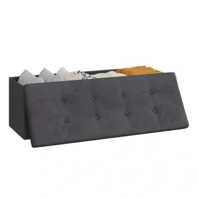 Afbeelding van WOLTU Zitbank met opbergruimte, 110 cm, kist 118 liter, opvouwbaar, zitkist, zitbox, opbergdoos, inklapbaar, bedbank, slaapkamer, belastbaar tot 300 kg, van fluweel, grijs, SH73gr