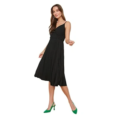 Afbeelding van Trendyol Groene Taille Drop/Skater Midi Dubbelrijs Geplooide Verstelbare Band Gebreide Jurk Twoss20El2729