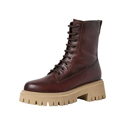 Afbeelding van Tamaris Enkellaarsjes met plateauzool, Dames, Maat: 40, Cafe/beige Leer