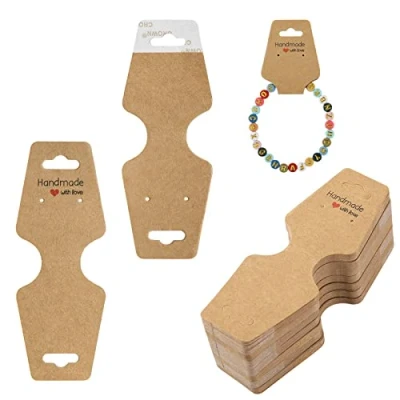 Afbeelding van 100 stuks armband oorbel display kaarten, Kraft handgemaakte kaarten zelfklevende sieraden verpakking verkoop kaart voor opknoping oorbel, sieraden, en ketting