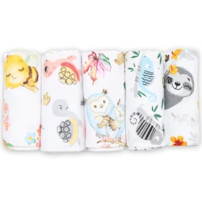 Afbeelding van FENSILO Moltondoeken, set van 5 flanellen luiers 100% katoen, 80 x cm, moltonluier spuugdoeken voor baby&#039;s, spuugdoek, flanel, moltondoek, uniseks, jongens of meisjes, schildpad en konijnen