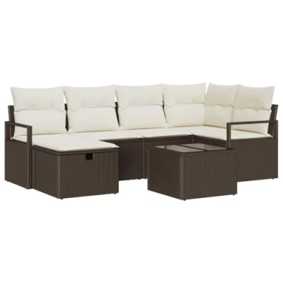 Afbeelding van vidaXL 7 delige Tuin Sofaset met Kussens Bruin Poly Rattan
