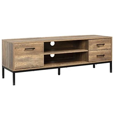 Afbeelding van HOMCOM tv meubel, hout, bank voor tot 50 inch, met kast, 2 laden, nissen, kabeldoorvoeringen woonkamer, eetkamer, slaapkamer, 132 x 39 45,5 cm, bruin, zwart