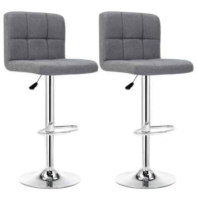 Afbeelding van Intimate WM Heart barkruk, set van 2 barstoelen, met fluwelen bekleding, keukenstoelen rugleuning en voetensteun, in hoogte verstelbaar, moderne draaikruk gevoerd zitkussen, grijs