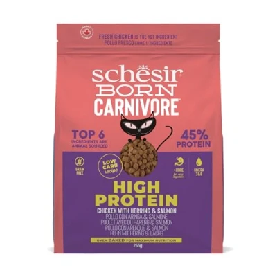 Afbeelding van Schesir Born Carnivore Kip en Haring, droogvoer voor volwassen katten, gebakken, zak van 255 g