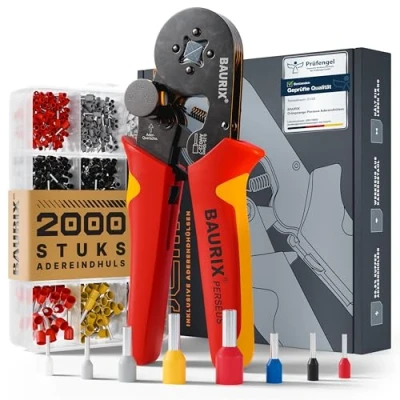 Afbeelding van BAURIX® Krimptang met 2000 Adereindhulzenset Adereindhulzentang Krachtregelaar [voor 0,25 10 mm²] Draadeind Ferrule Tang zelfinstellend Adereindhulstang Crimping Took Kit Set