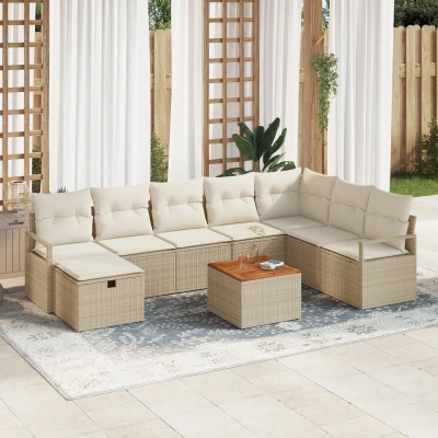 Afbeelding van vidaXL 9 delige Tuin Sofa Set met Kussens Beige Poly Rattan