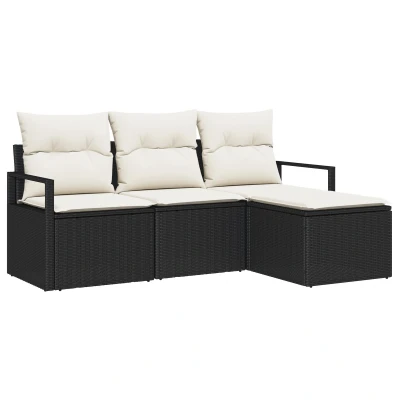 Afbeelding van vidaXL 4 delige Tuin Bank Set Met Kussens Zwart Poly Rattan