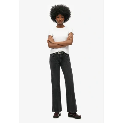 Afbeelding van Superdry Vrouwen Slimfit Jeans met Middelhoge Taille en Wijduitlopende Pijpen Zwart Grootte: 27/32