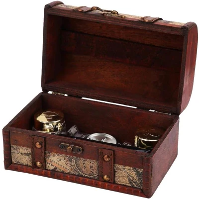 Afbeelding van Sieradenkistje in vintage stijl van hout voor het opbergen sieraden en halskettingen Decoratief juwelendoosje thuis