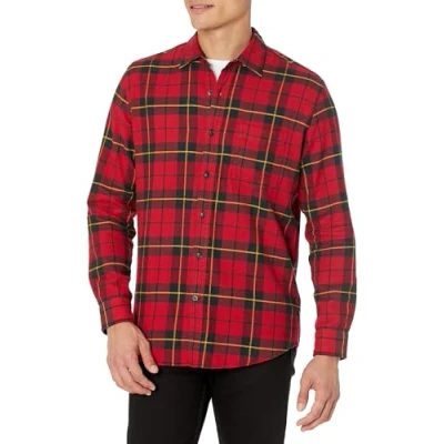 Afbeelding van Amazon Essentials Men&#039;s Flanellen overhemd met lange mouwen (verkrijgbaar in Grote en maten), Zwart Rood Geel ruiten, M