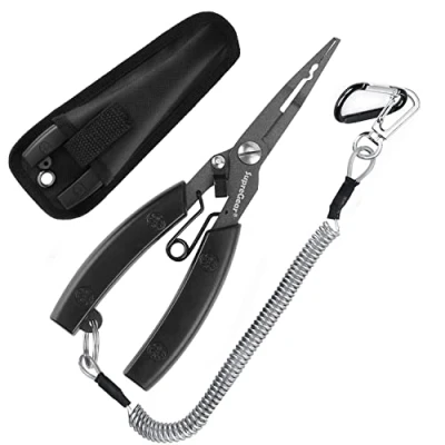Afbeelding van supregear Viskniptang, Multifunctionele Lichtgewicht Roestvrijstalen Visgereedschap met ABS handgreep, Lijnensnijder Haakverwijderaar Veiligheidsgespoelde Lanyard en Nylon Sheath
