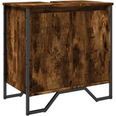 Afbeelding van Wastafelkast 60x35x60 cm bewerkt hout gerookt eikenkleurig