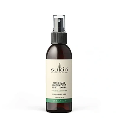 Afbeelding van Sukin Signature Hydraterende tonic spray, 125 ml, zuivert en verfrist vermoeide huid, met rozenwater kamille, voor gezicht, hals lichaam, veganistisch