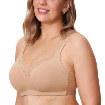 Afbeelding van DELIMIRA Vrouwen Draadloze Grote Maten Kanten Bh Ongevoerd Volledige Dekking Comfort Katoen Taupe 100F