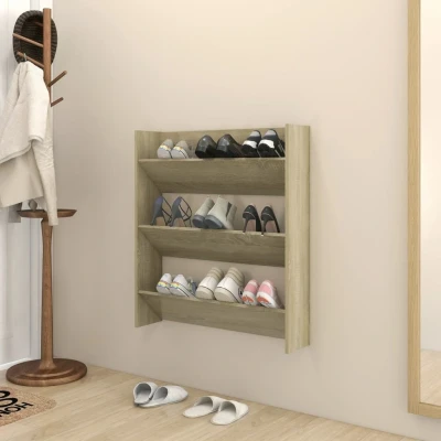 Afbeelding van Wandschoenenkast 80x18x90 cm spaanplaat sonoma eikenkleurig