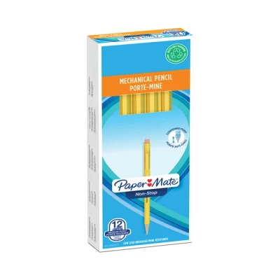 Afbeelding van 12x Potlood Paper Mate non stop HB met clip en gum