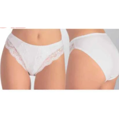 Afbeelding van Set van 2 stuks Italiaanse slip in WIT kleur, katoen, met kant en hoge talie Maat L/5