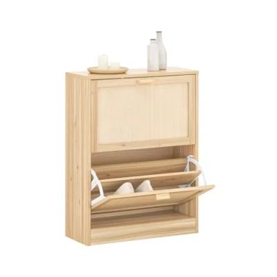 Afbeelding van SoBuy Schoenenkast met 2 Kleppen, Schoenencommode, Schoenenrek, Schoenenkist, Gangkast, Opbergkast voor Schoenen, Inkomhal, Woonkamer, Slaapkamer, Hout Kleur, 60 x 24 80 cm, FSR160 N
