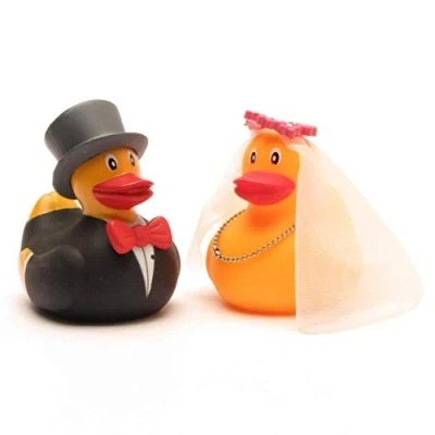 Afbeelding van Duckshop Bruid en bruidegom badeend I piepende L: 6 cm