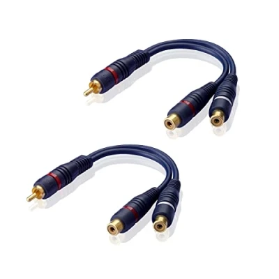 Afbeelding van SIENOC 2x RCA male naar dual female 15 cm audiokabel (marineblauw)