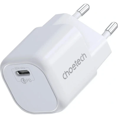 Afbeelding van Choetech 30W USB C Snellader Power Delivery GaN Adapter Wit