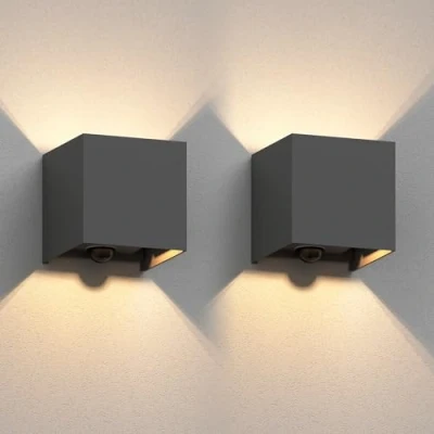 Afbeelding van ledscom.de 2 x CUBEL wandlamp voor buiten, IP65, up/downlight, bewegingsmelder, antraciet mat, hoekig, 1x G9 max. 10W
