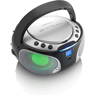 Afbeelding van Lenco SCD 550SI Draagbare FM Radio CD/MP3/USB/Bluetooth® speler met LED verlichting Zilver Black Silver