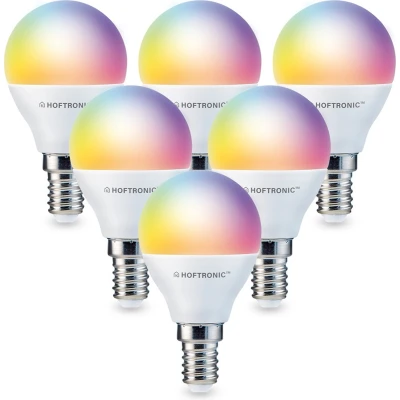 Afbeelding van Hoftronic Smart E14 Wifi LED Lamp 6 Stuks RGBWW 5.5 Watt 470lm P45 Dimbaar Bedienbaar via App stem
