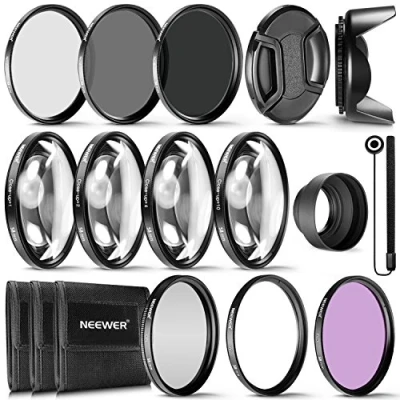 Afbeelding van NEEWER 58 mm ND filterset ND/CPL (polarisatiefilter)/UV/FLD/camera lensaccessoires ND2 ND4 ND8 grijsfilterset (+1/+2/+4/+10), tulpendiafragma, inklapbaar rubberen diafragma, lensdop, filterbuut